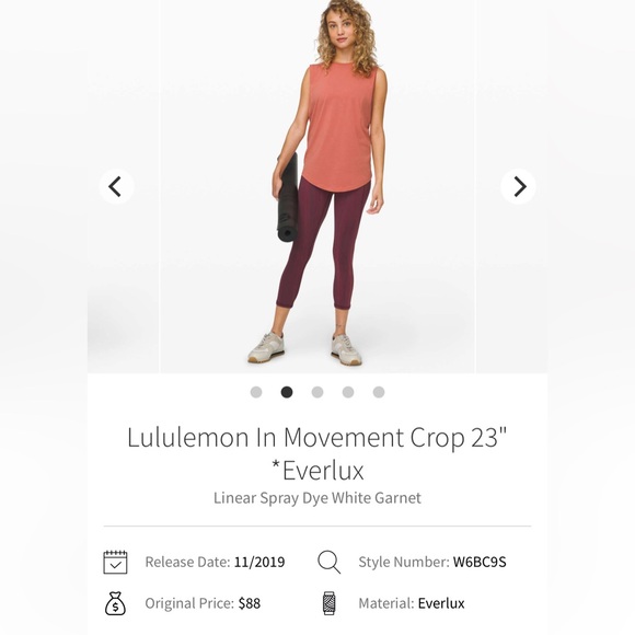 ❤️‍🔥Lululemon In Movement Crop 23" *Everlux
Linear Spray Dye White Garnet - Picture 5 of 5